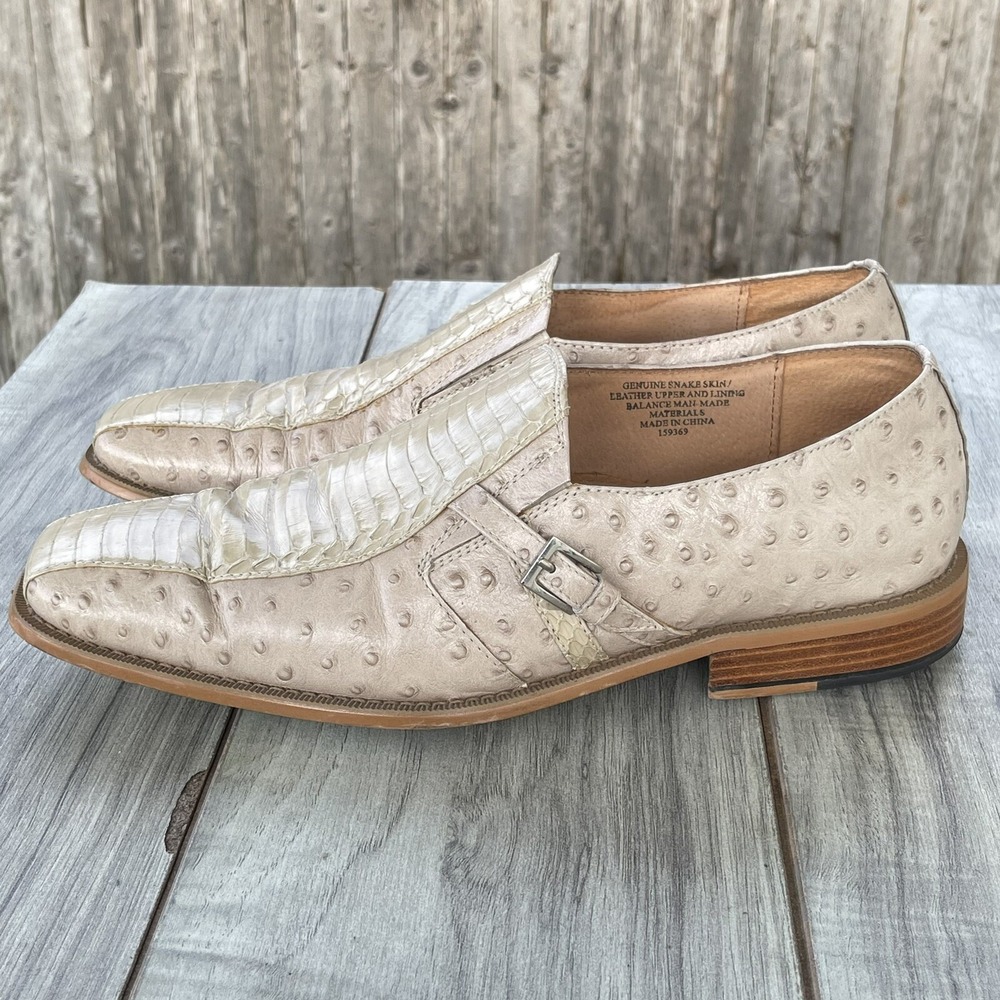 Giorgio Brutini‎ Dress Shoes Men 9.5  Genuine Snakeskin Ostrich Leather Loafers